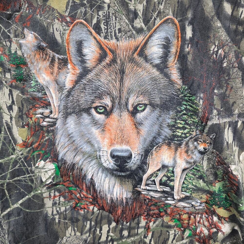 Sportex Men’s T-Shirt Camo XL Wolf Graphic Print Mossy Oak 100% Cotton